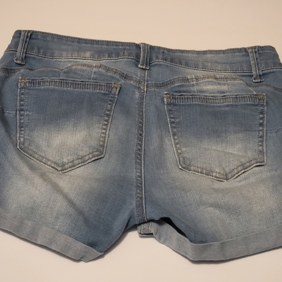Women's wax Jean destructed Cuffed faded stretch blue light jean short size M - Picture 7 of 12